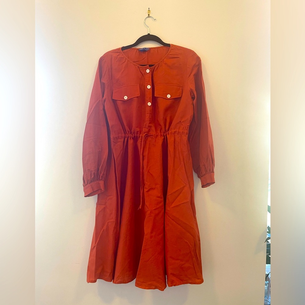 Orange Cotton Dress with buttons size S
